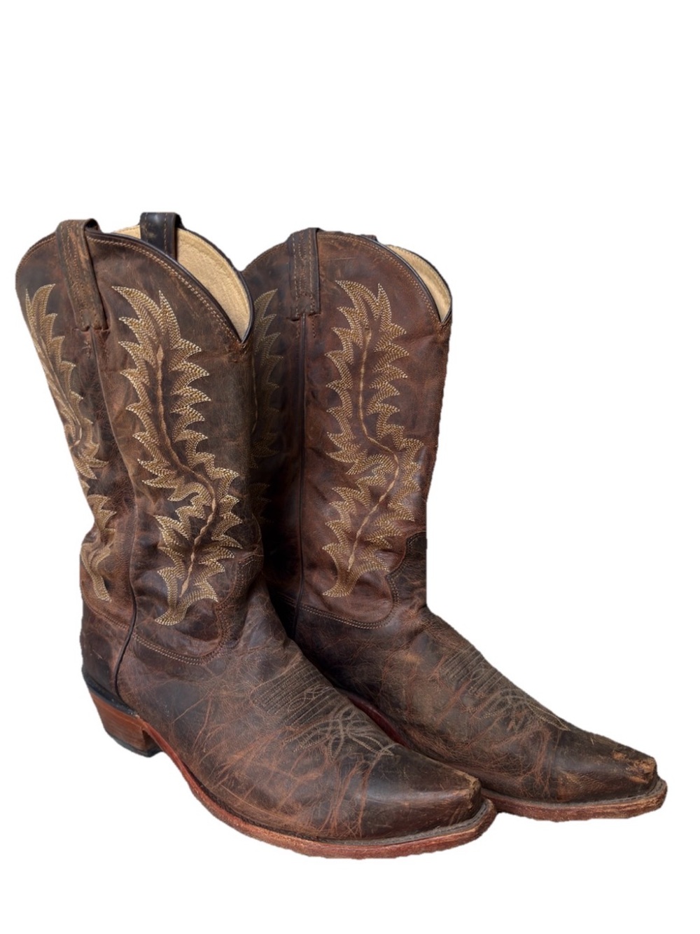 Vintage Tony Lama 6979 El Paso Boots 11.5 D Tan Saigets Worn Goat USA Made